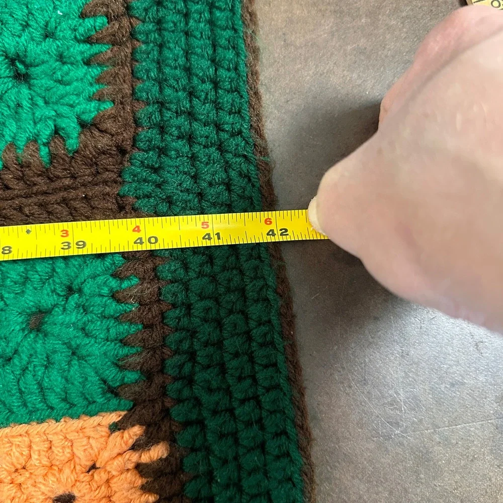 VTG 70s Granny‎ Square Crochet Blanket Throw Cottagecore Boho Handmade 42x42